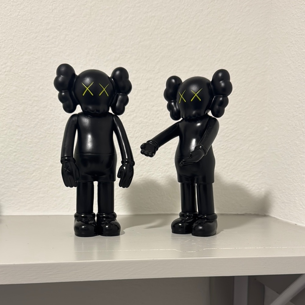 Black KAWS Action Figures with Glossy Finish
